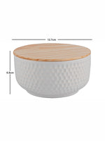 Porcelain Round Bowl with Wooden Lid (Set of 2pcs)