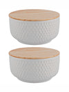 Porcelain Round Bowl with Wooden Lid (Set of 2pcs)