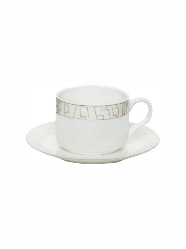 White Gold Porcelain Tea Cup Saucer Set (Set of 6pcs Cup & 6pcs