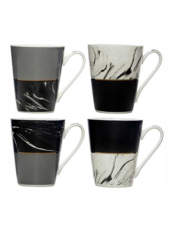 White Gold Porcelain Coffee/tea Mug with Gold Print (Set of 4pcs)