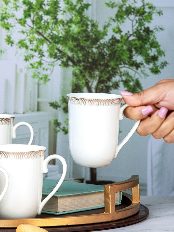 White Gold Porcelain Tea/Coffee Mug with Gold Print (set of 6pcs)