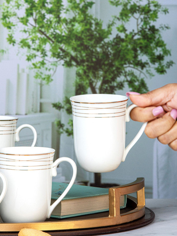 White Gold Porcelain Tea/Coffee Mug with Gold Print (set of 6pcs)