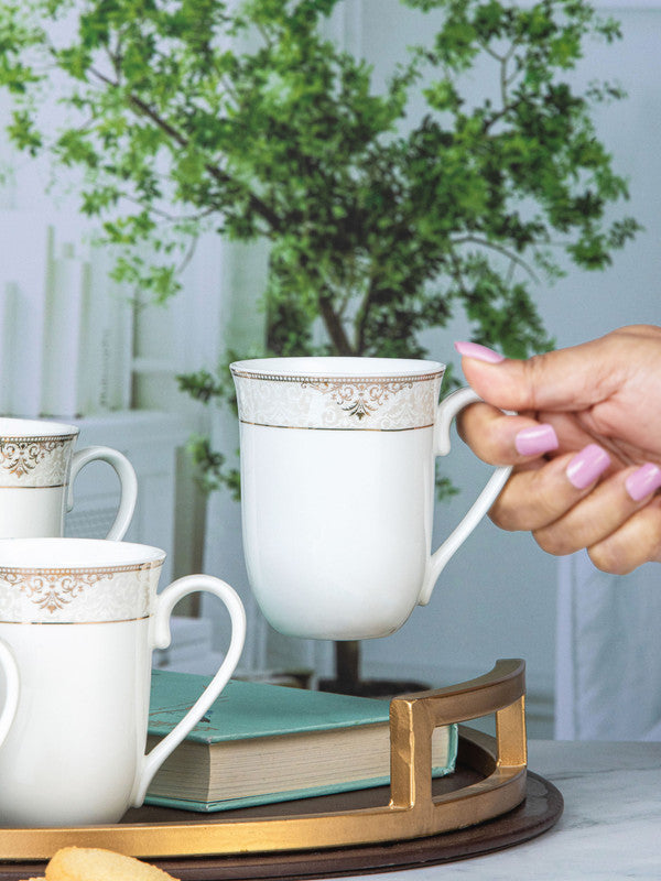 White Gold Porcelain Tea/Coffee Mug with Gold Print (set of 6pcs)