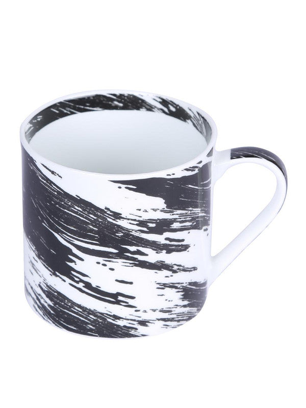 Bone China Coffee Mug Set with Inner Chain & Black Design. ( Set of 6 Cup )