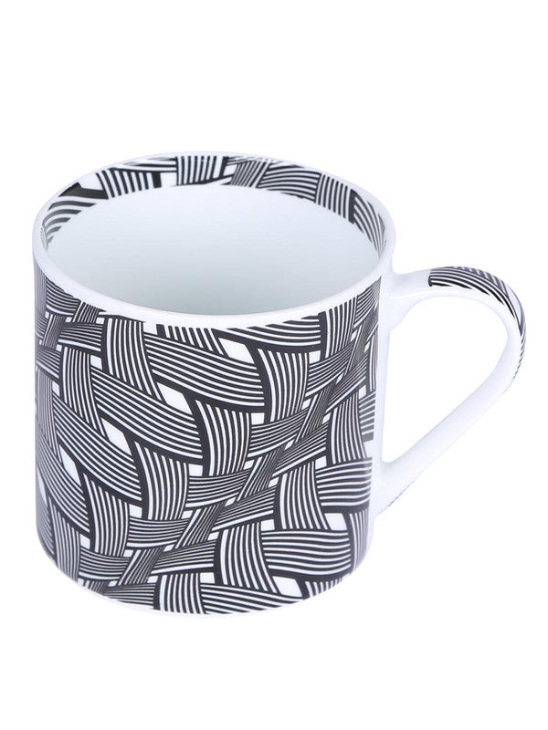 Bone China Coffee Mug Set with Inner Chain & Black Design. ( Set of 6 Cup )