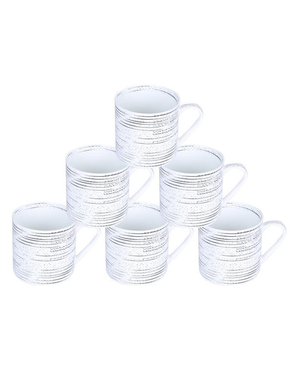 Bone China Coffee Mug Set with Inner Chain & Black Design. ( Set of 6 Cup )