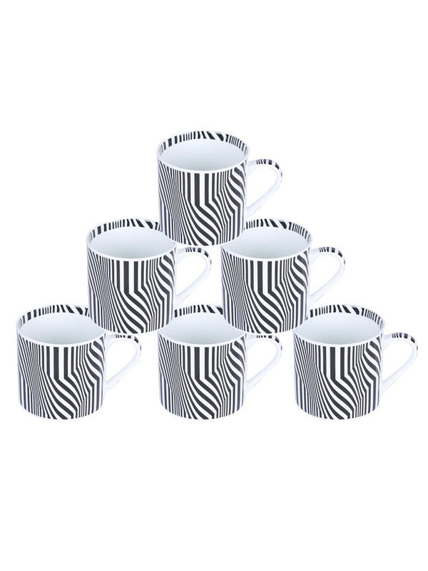 Bone China Coffee Mug Set with Inner Chain & Black Design. ( Set of 6 Cup )