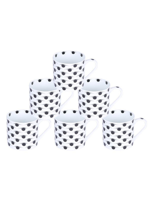 Bone China Coffee Mug Set with Inner Chain & Black Design. ( Set of 6 Cup )