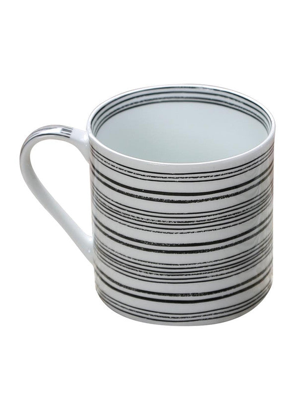 Bone China Coffee Mug Set with Inner Chain & Black Design. ( Set of 6 Cup )