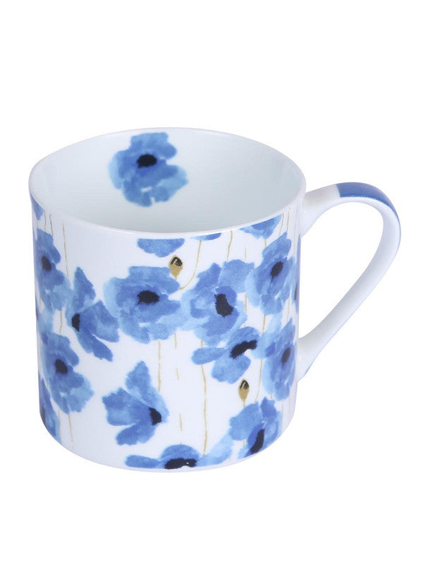 Bone China Coffee Mug Set with Blue Flower Design. ( Set of 6 Cup )