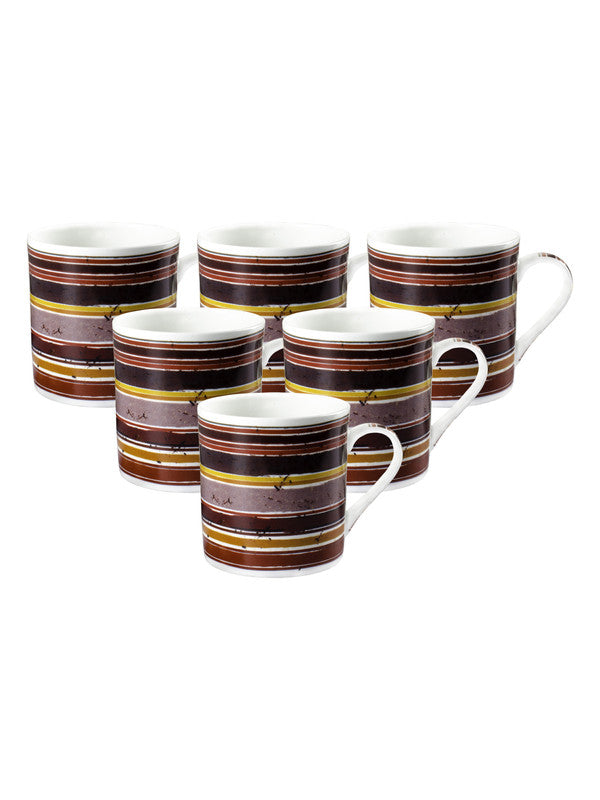 Bone China Tea Cups/Coffee Mugs with Stripes Design (Set of 6 mugs)