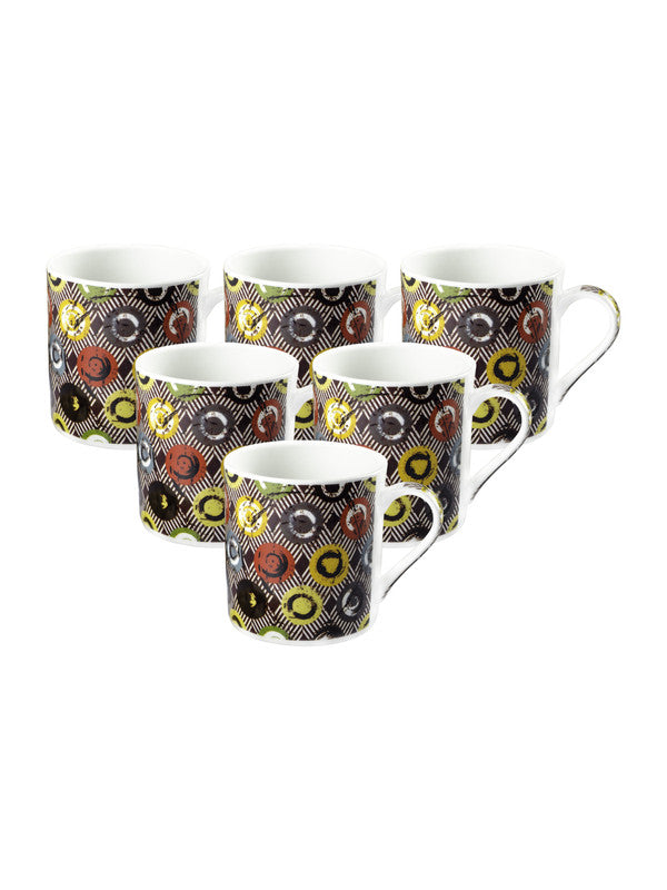 Bone China Tea Cups/Coffee Mugs with Geometric Design (Set of 6 mugs)