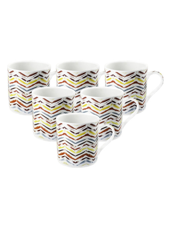 Bone China Tea Cups/Coffee Mugs with Geometric Design (Set of 6 mugs)