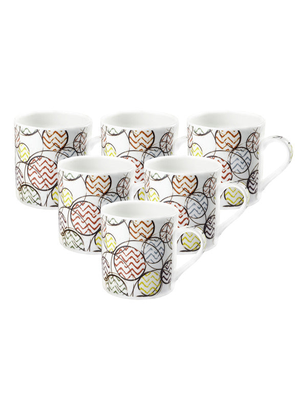 Bone China Tea Cups/Coffee Mugs with Geometric Design (Set of 6 mugs)