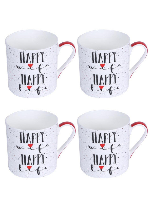 Bone China Mug Set with Happy Happy Slogan ( Set of 4 Cup )