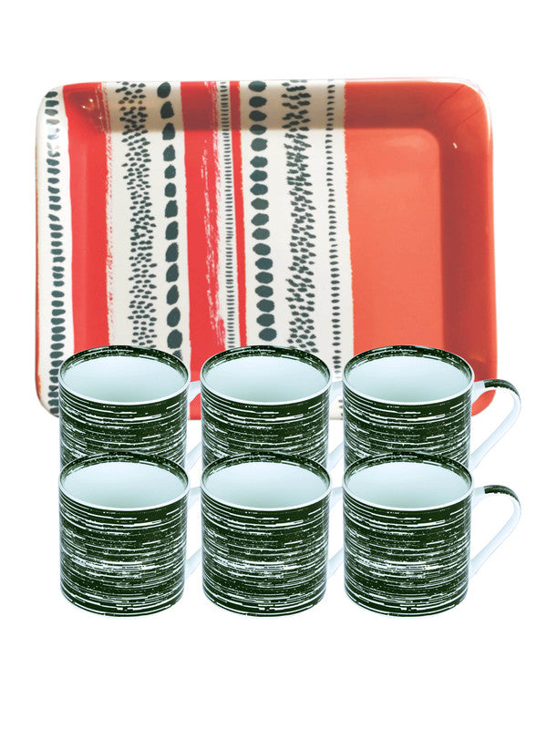 6pcs Coffee/Tea Mug Set with Co-ordinating Melamine Tray (Set of 7 pcs)