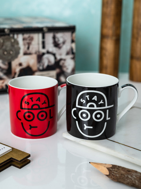 GOODHOMES Fine Bone China Tea Cups/Coffee Mugs with Fun Wordings (Set of 2 Cups)