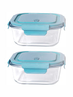 Glass Square Storage Container with color Lid Set of 2pcs