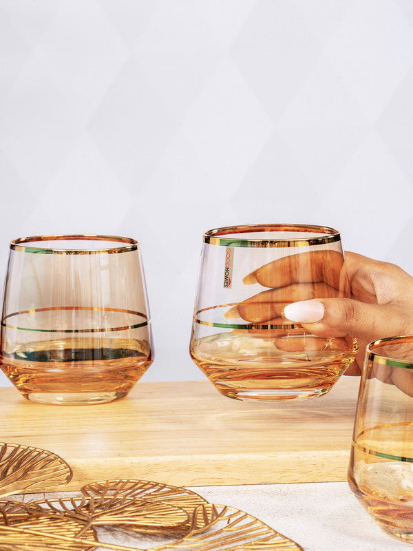 Color Glass Tumbler Set with Gold Line of 6pcs