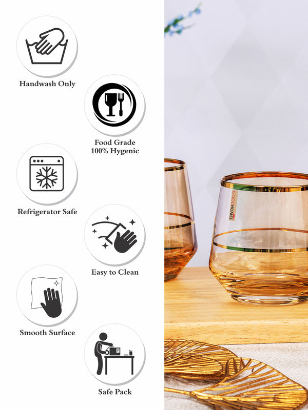 Color Glass Tumbler Set with Gold Line of 6pcs