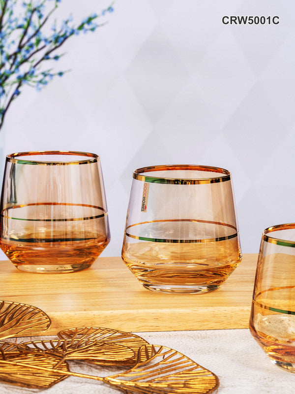Color Glass Tumbler Set with Gold Line of 6pcs