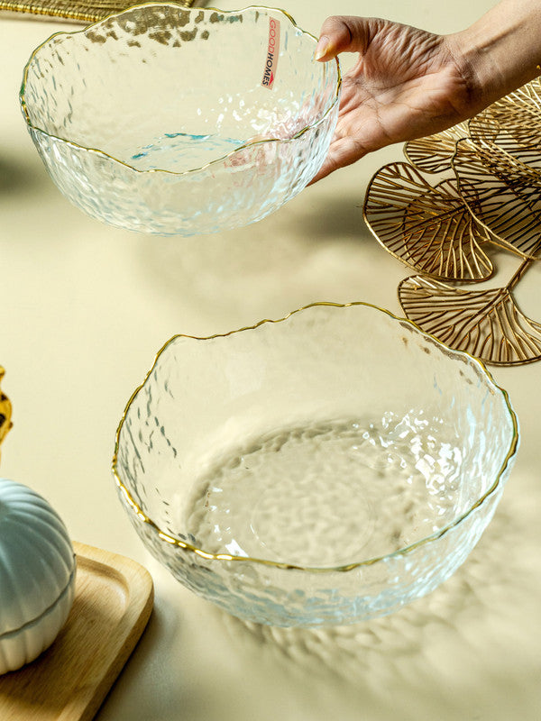 Glass Serving Bowl with Gold Line Set of 2pcs