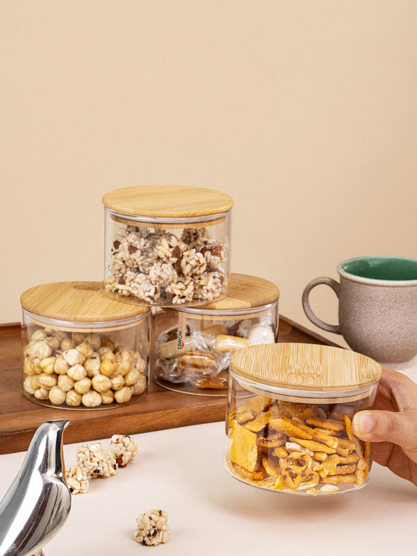 Glass Storage Jar Set of 4pcs with Wooden Lid