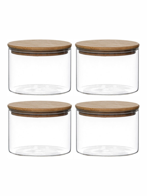 Glass Storage Jar Set of 4pcs with Wooden Lid