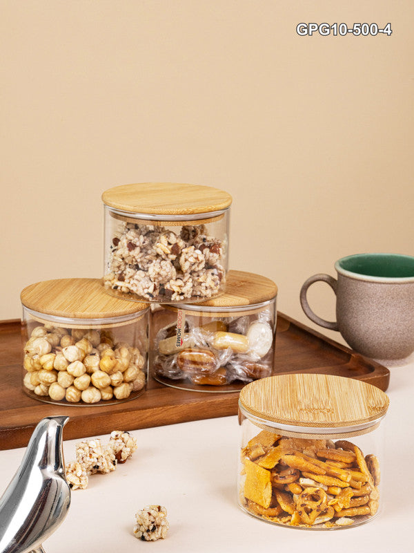 Glass Storage Jar Set of 4pcs with Wooden Lid