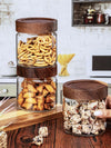 Clear Glass Storage Jar Set With Wooden Lid of 3pcs