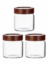 Clear Glass Storage Jar Set With Wooden Lid of 3pcs