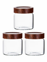 Clear Glass Storage Jar Set With Wooden Lid of 3pcs