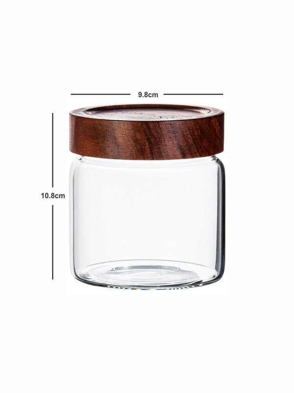 Clear Glass Storage Jar Set With Wooden Lid of 3pcs