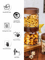 Clear Glass Storage Jar Set With Wooden Lid of 3pcs