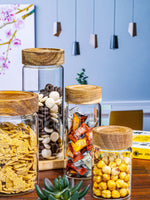 Glass Storage Jar with Wooden Lid Set of 2pcs