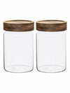 Glass Storage Jar with Wooden Lid Set of 2pcs