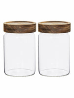 Glass Storage Jar with Wooden Lid Set of 2pcs