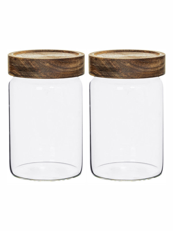 Glass Storage Jar with Wooden Lid Set of 2pcs