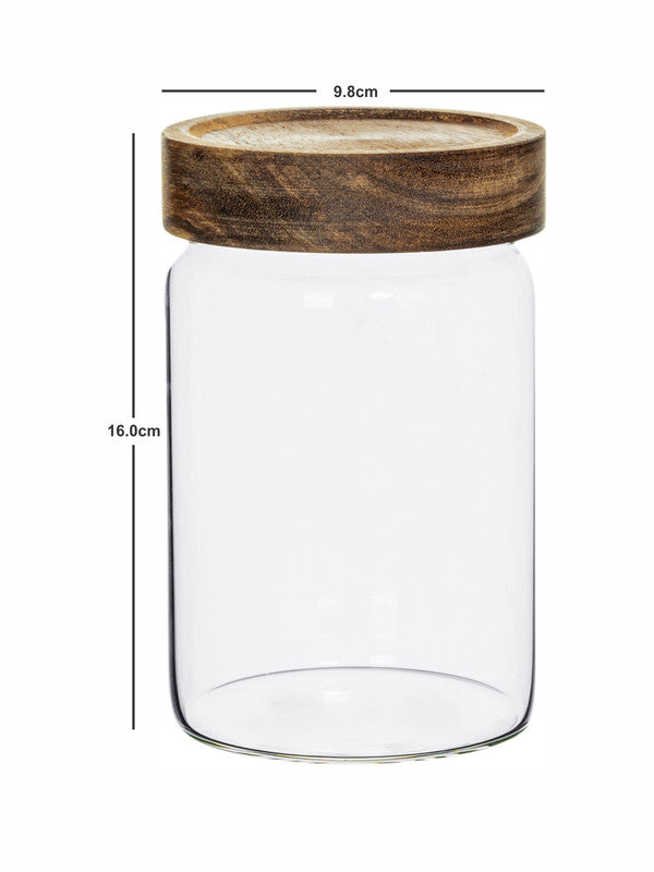 Glass Storage Jar with Wooden Lid Set of 2pcs