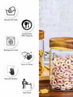 Glass Storage Jar with Wooden Lid Set of 2pcs