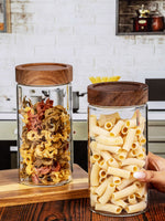 Clear Glass Storage Jar Set With Wooden Lid of 2pcs