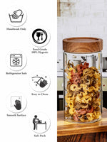 Clear Glass Storage Jar Set With Wooden Lid of 2pcs
