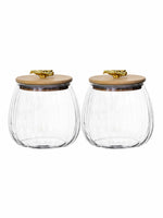 Glass Storage Jar with Wooden Lid Set of 2pcs