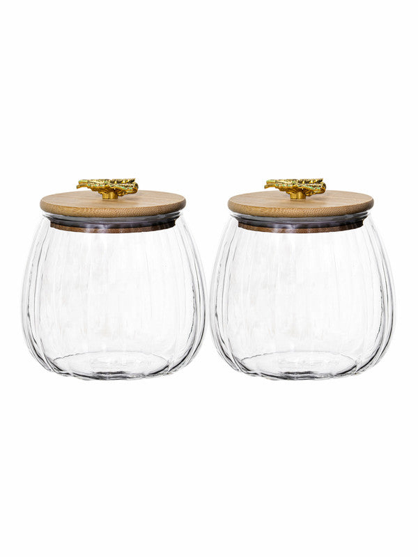 Glass Storage Jar with Wooden Lid Set of 2pcs