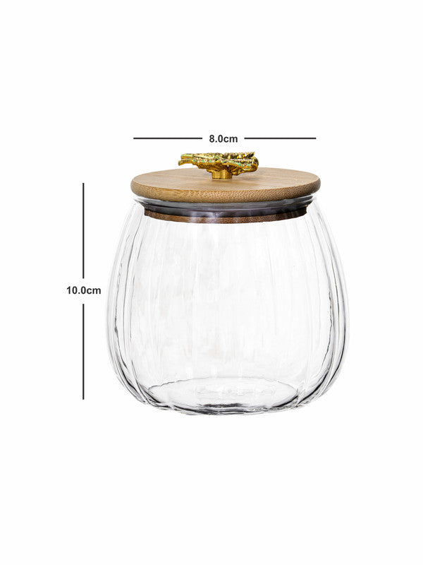 Glass Storage Jar with Wooden Lid Set of 2pcs