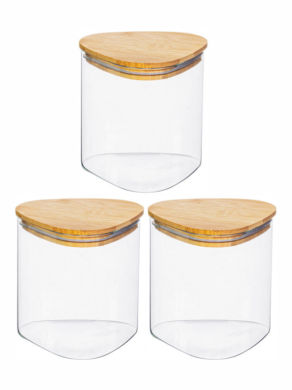 Glass Storage Jar with Wooden Lid Set of 3pcs
