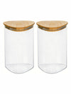 Glass Storage Jar with Wooden Lid Set of 2pcs