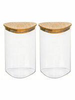 Glass Storage Jar with Wooden Lid Set of 2pcs