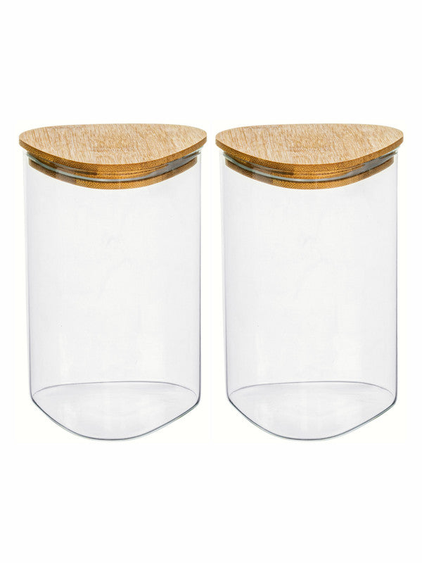 Glass Storage Jar with Wooden Lid Set of 2pcs