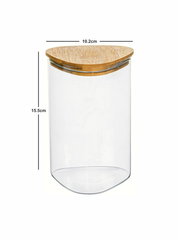 Glass Storage Jar with Wooden Lid Set of 2pcs